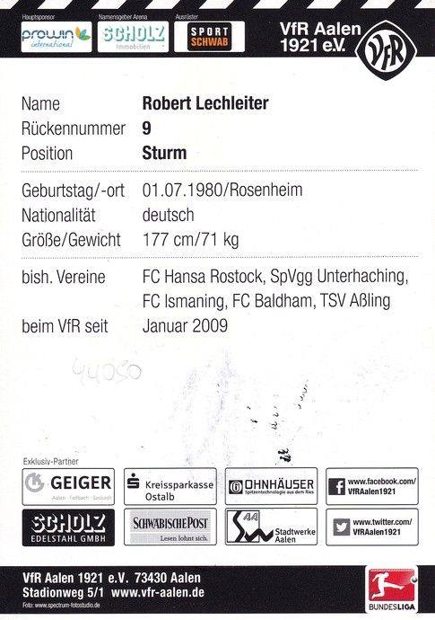 Autogramm Fussball | VfR Aalen | 2014 | Robert LECHLEITER