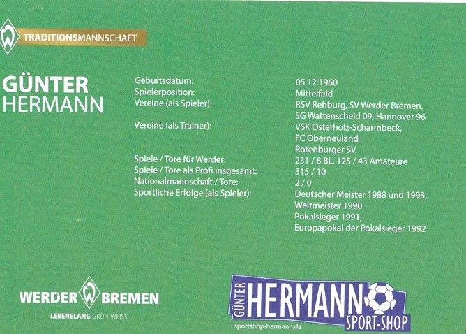 Autogramm Fussball | SV Werder Bremen | 2010er TM | Günter HERMANN