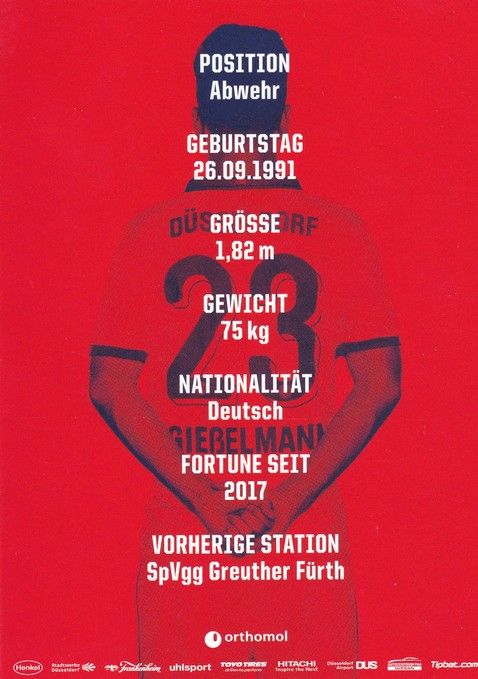 Autogramm Fussball | Fortuna Düsseldorf | 2017 | Niko GIESSELMANN