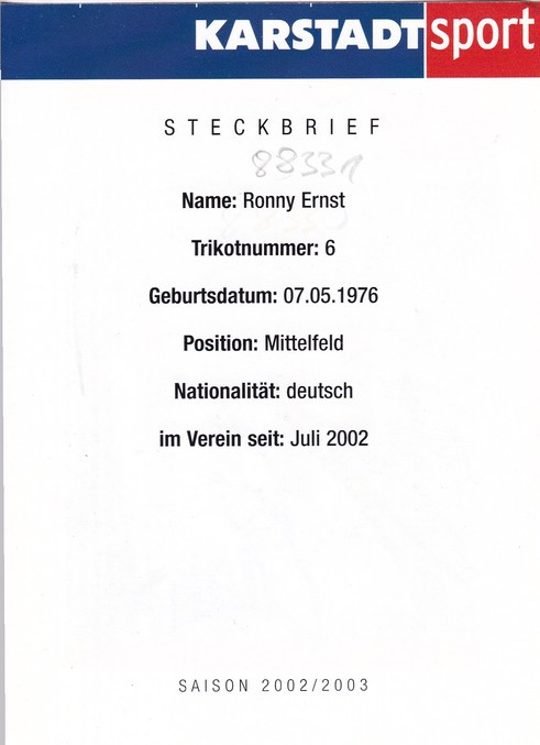 Autogramm Fussball | Rot-Weiss Essen | 2002 | Ronny ERNST