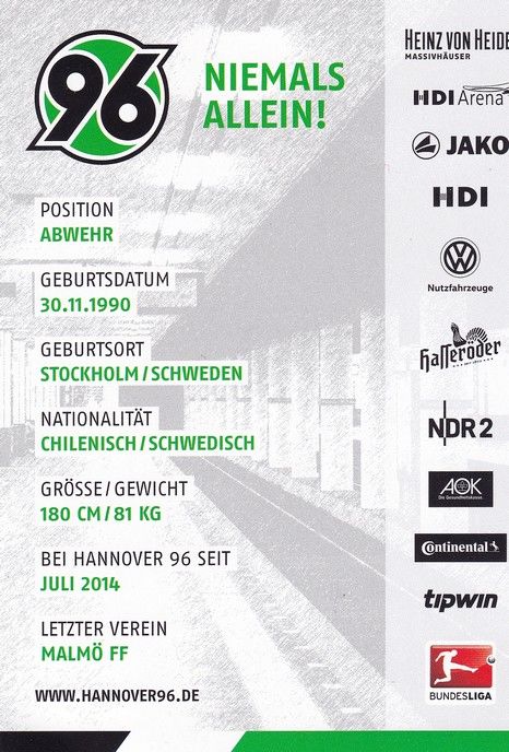 Autogramm Fussball | Hannover 96 | 2016 | Miiko ALBORNOZ