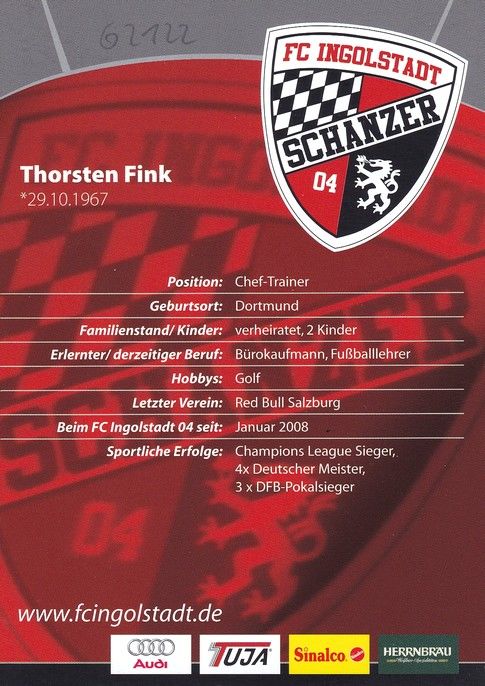 Autogramm Fussball | FC Ingolstadt 04 | 2008 | Thorsten FINK