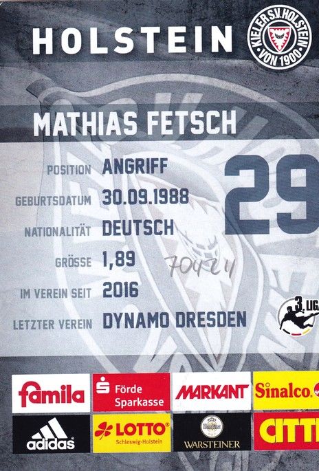 Autogramm Fussball | Holstein Kiel | 2016 | Mathias FETSCH