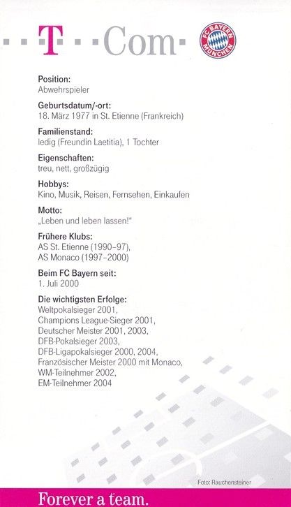 Autogramm Fussball | FC Bayern München | 2004 | Willy SAGNOL