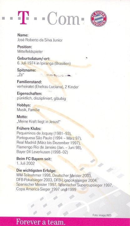Autogramm Fussball | FC Bayern München | 2004 | Ze ROBERTO