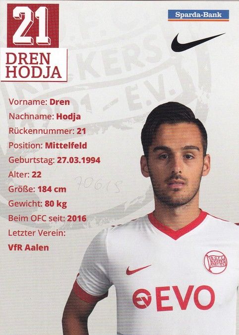 Autogramm Fussball | Kickers Offenbach | 2016 | Dren HODJA