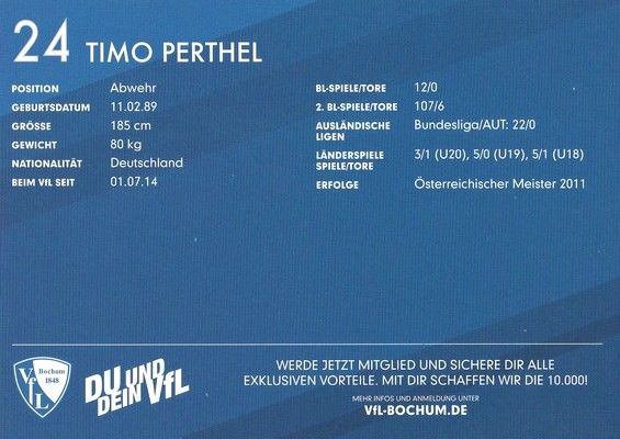 Autogramm Fussball | VfL Bochum | 2017 | Timo PERTHEL