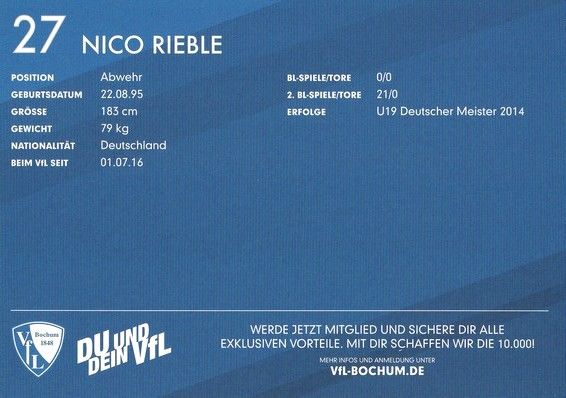 Autogramm Fussball | VfL Bochum | 2017 | Nico RIEBLE