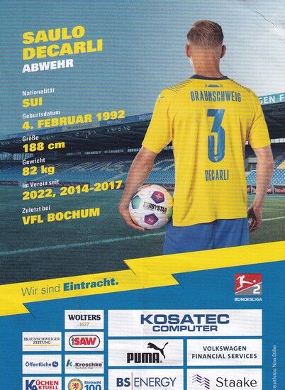 Autogramm Fussball | Eintracht Braunschweig | 2023 | Saulo DECARLI