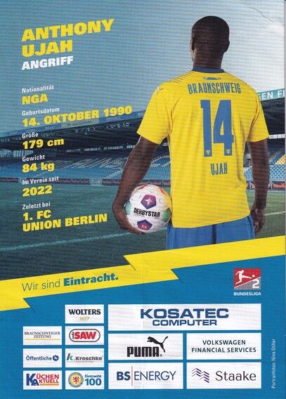 Autogramm Fussball | Eintracht Braunschweig | 2023 | Anthony UJAH