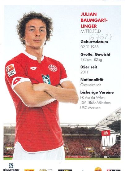 Autogramm Fussball | FSV Mainz 05 | 2015 | Julian BAUMGARTLINGER