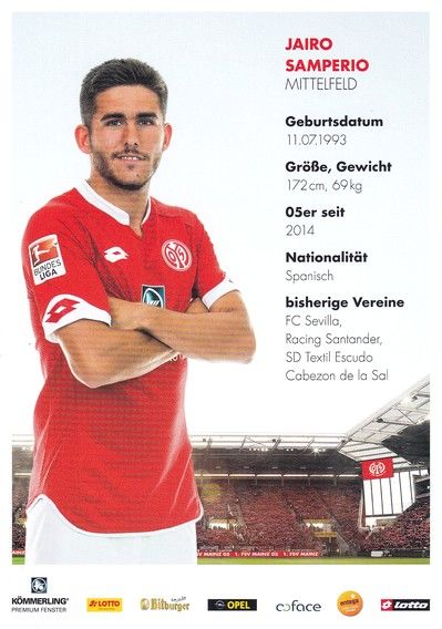 Autogramm Fussball | FSV Mainz 05 | 2015 | Jairo SAMPERIO