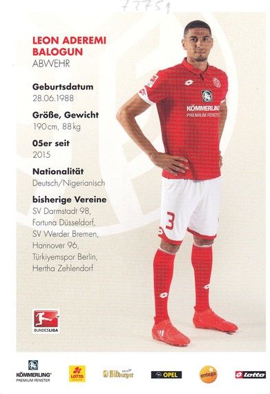 Autogramm Fussball | FSV Mainz 05 | 2016 | Leon ADEREMI BALOGUN