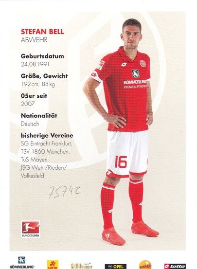 Autogramm Fussball | FSV Mainz 05 | 2016 | Stefan BELL