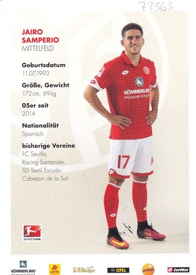 Autogramm Fussball | FSV Mainz 05 | 2016 | Jairo SAMPERIO