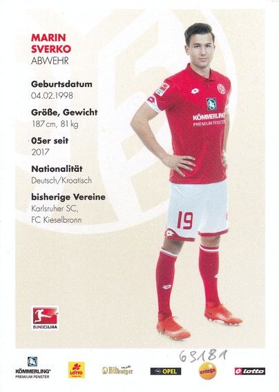Autogramm Fussball | FSV Mainz 05 | 2016 | Marin SVERKO