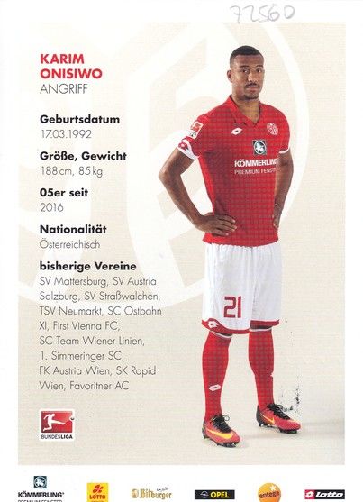 Autogramm Fussball | FSV Mainz 05 | 2016 | Karim ONISIWO