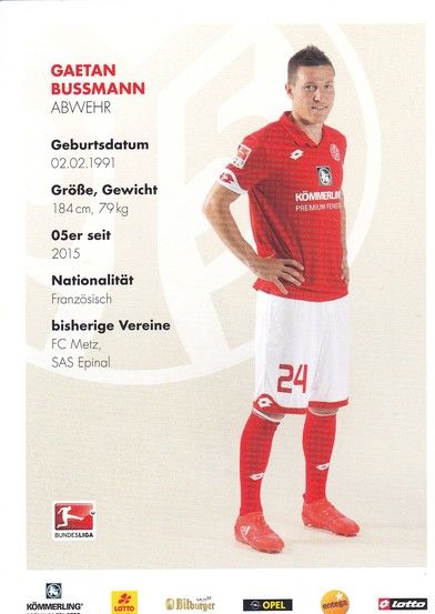 Autogramm Fussball | FSV Mainz 05 | 2016 | Gaetan BUSSMANN