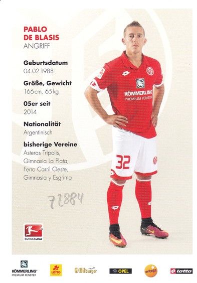 Autogramm Fussball | FSV Mainz 05 | 2016 | Pablo DE BLASIS