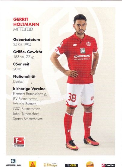Autogramm Fussball | FSV Mainz 05 | 2016 | Gerrit HOLTMANN