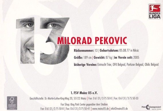 Autogramm Fussball | FSV Mainz 05 | 2009 | Milorad PEKOVIC