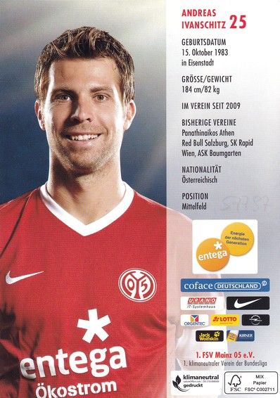 Autogramm Fussball | FSV Mainz 05 | 2012 | Andreas IVANSCHITZ