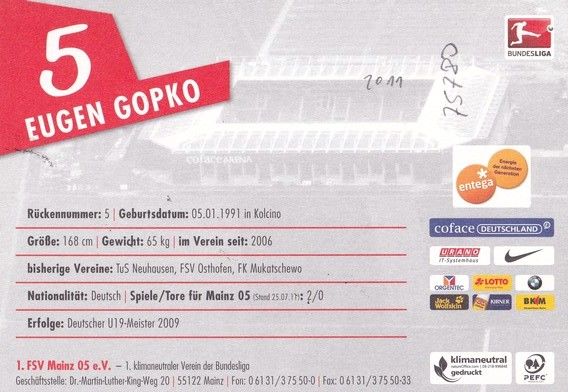 Autogramm Fussball | FSV Mainz 05 | 2011 | Eugen GOPKO