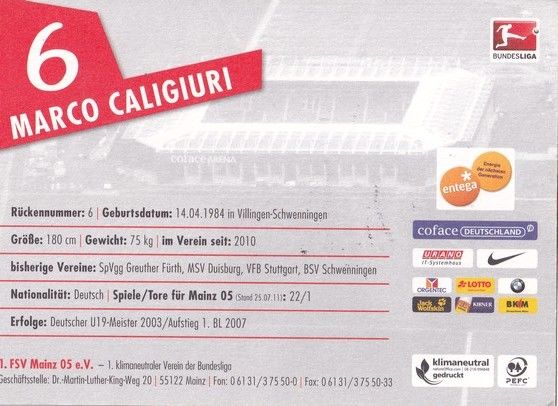 Autogramm Fussball | FSV Mainz 05 | 2011 | Marco CALIGIURI