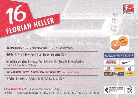 Autogramm Fussball | FSV Mainz 05 | 2011 | Florian HELLER