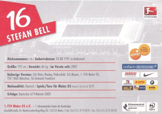 Autogramm Fussball | FSV Mainz 05 | 2011 | Stefan BELL