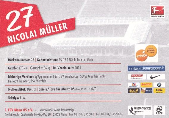 Autogramm Fussball | FSV Mainz 05 | 2011 | Nicolai MÜLLER