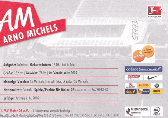 Autogramm Fussball | FSV Mainz 05 | 2011 | Arno MICHELS