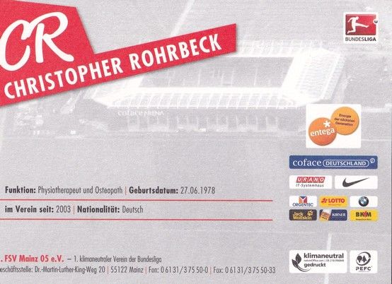 Autogramm Fussball | FSV Mainz 05 | 2011 | Christopher ROHRBECK