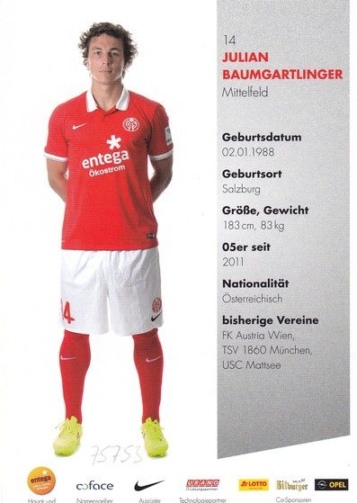 Autogramm Fussball | FSV Mainz 05 | 2014 | Julian BAUMGARTLINGER