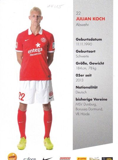 Autogramm Fussball | FSV Mainz 05 | 2014 | Julian KOCH