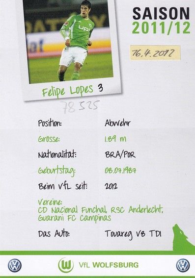 Autogramm Fussball | VfL Wolfsburg | 2011 | Felipe LOPES