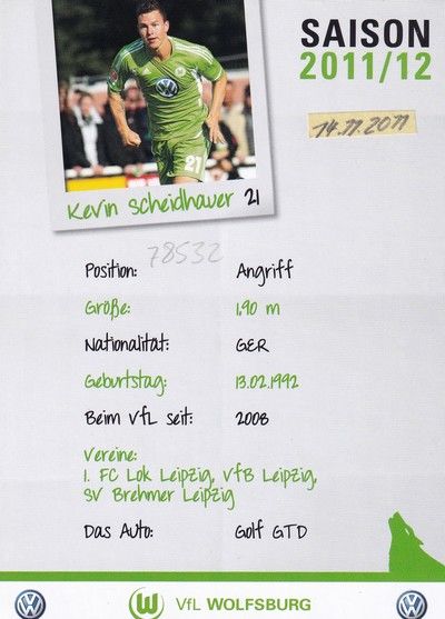 Autogramm Fussball | VfL Wolfsburg | 2011 | Kevin SCHEIDHAUER
