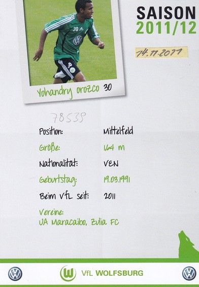 Autogramm Fussball | VfL Wolfsburg | 2011 | Yohandry OROZCO