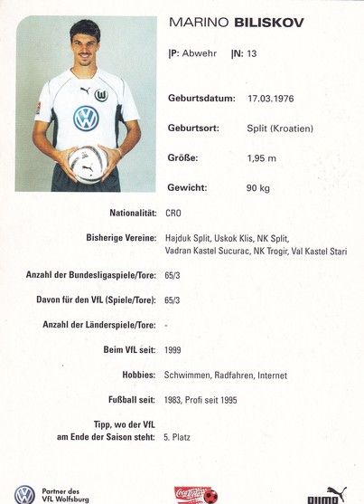 Autogramm Fussball | VfL Wolfsburg | 2002 | Marino BILISKOV