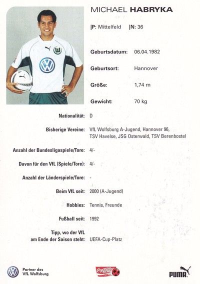 Autogramm Fussball | VfL Wolfsburg | 2002 | Michael HABRYKA