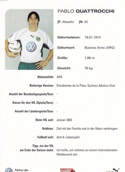 Autogramm Fussball | VfL Wolfsburg | 2002 | Pablo QUATTROCCHI