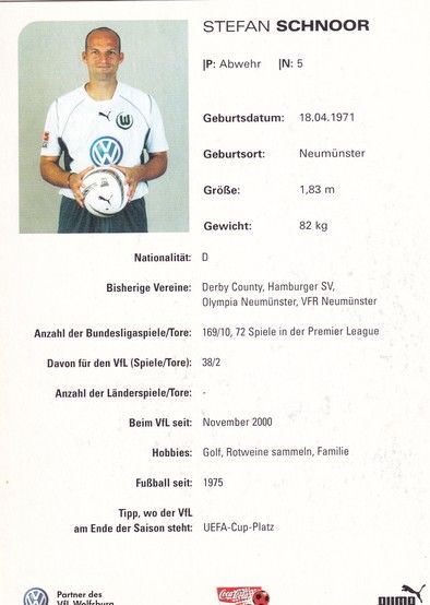Autogramm Fussball | VfL Wolfsburg | 2002 | Stefan SCHNOOR