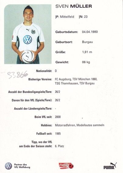 Autogramm Fussball | VfL Wolfsburg | 2002 | Sven MÜLLER