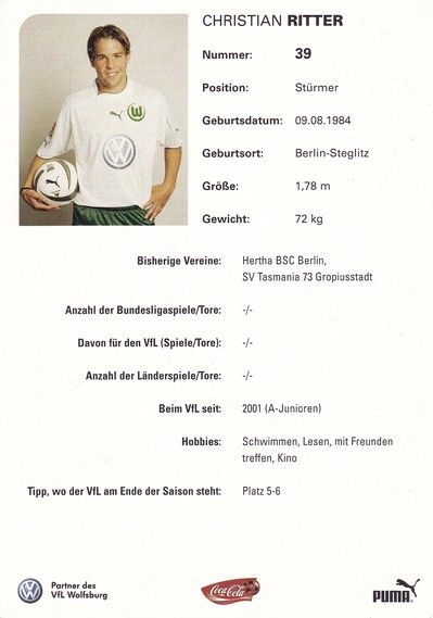 Autogramm Fussball | VfL Wolfsburg | 2003 | Christian RITTER