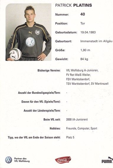 Autogramm Fussball | VfL Wolfsburg | 2003 | Patrick PLATINS
