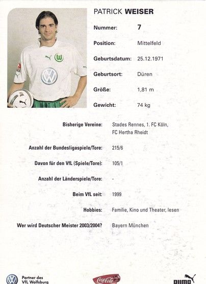 Autogramm Fussball | VfL Wolfsburg | 2003 | Patrick WEISER