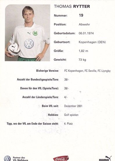 Autogramm Fussball | VfL Wolfsburg | 2003 | Thomas RYTTER 