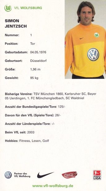 Autogramm Fussball | VfL Wolfsburg | 2004 | Simon JENTZSCH