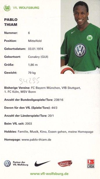 Autogramm Fussball | VfL Wolfsburg | 2004 | Pablo THIAM
