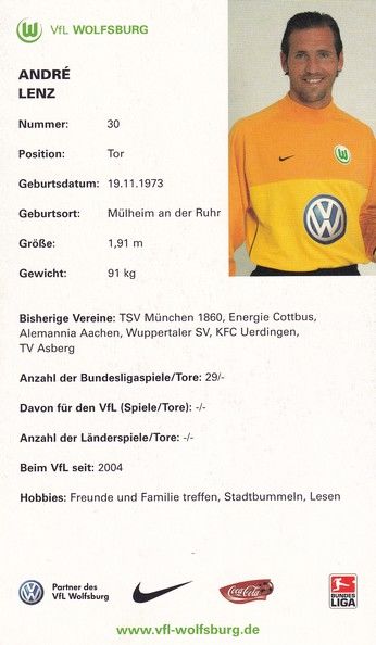 Autogramm Fussball | VfL Wolfsburg | 2004 | Andre LENZ